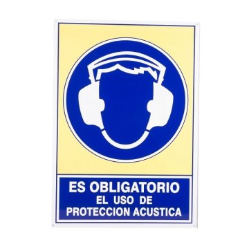 SEÑAL MOD. 607 ALUMINIO 490X345MM "OBLIG. USO PROTEC. ACUSTICA"